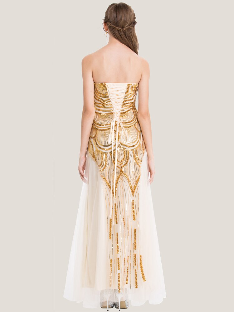 Vintage Sequin 1920S Prom Dresses Art Deco Tulle Formal Gown