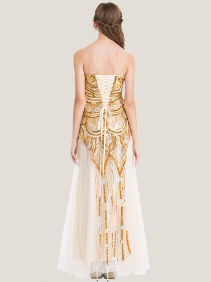 Vintage Sequin 1920S Prom Dresses Art Deco Tulle Formal Gown